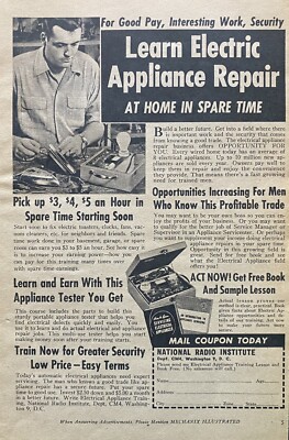 Learn Electric Appliance Repair Career Vintage 1954 Magazine Print 