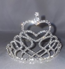 Bridal Pageant Tiara Valentine Heart Crown Rhinestone Headpiece 4  USA Made