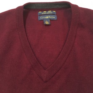 Club-Room-Estate-Merino-Wool-V-Neck-Sweater-Men-039-s-Large-Burgundy-GUC