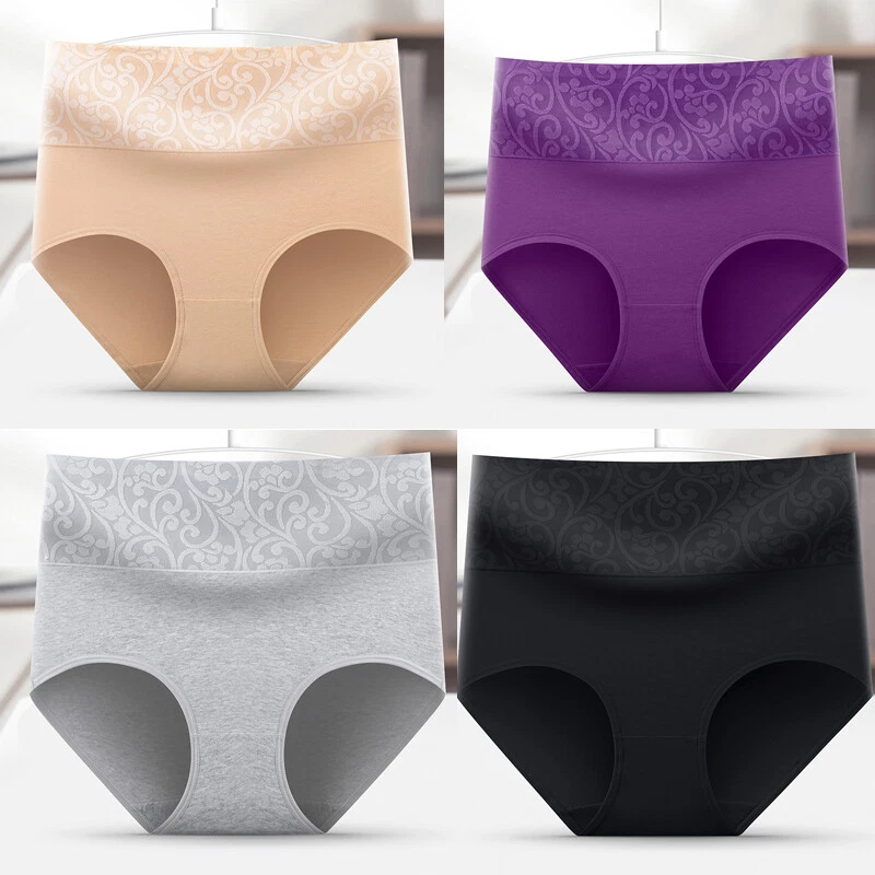Paquete de 4 Sexy Mujer Cintura Alta Algodón Bragas Calzoncillos Cobertura Completa Ropa Interior Foto 2 de 4