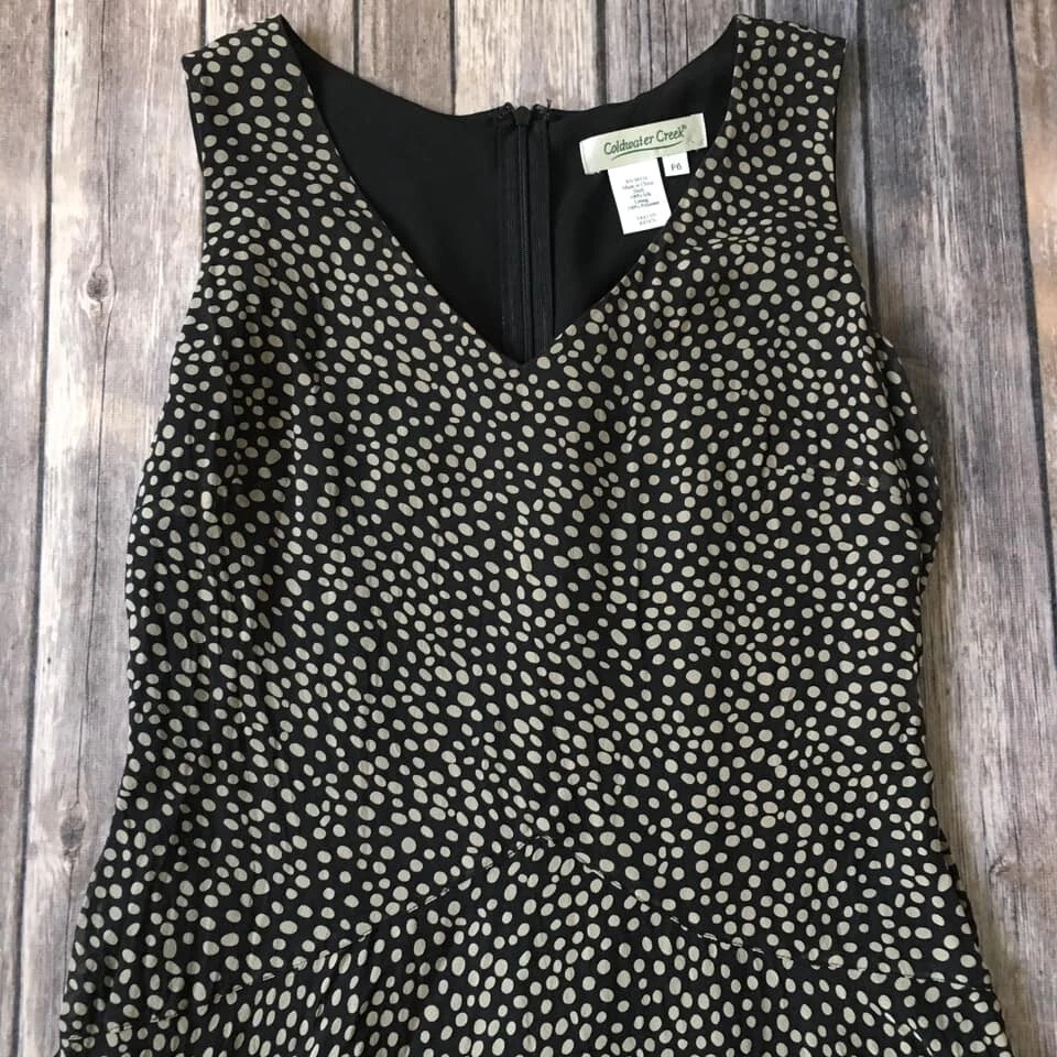 Vestido Coldwater Creek Seda Calce Acampanado Pequeño Para Mujer 6P PS Lunares Línea A Oficina Foto 2 de 4