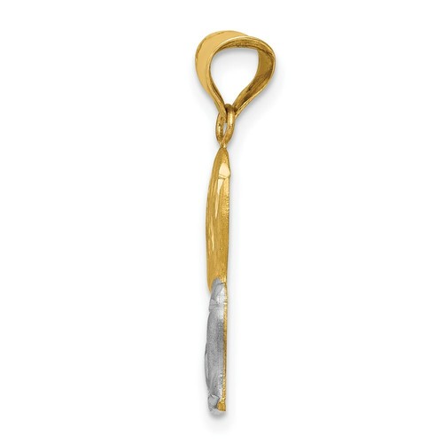 14K Yellow Gold and Rhodium Satin & Polished Shiny-Cut Boy Communion Pendant - Picture 2 of 4