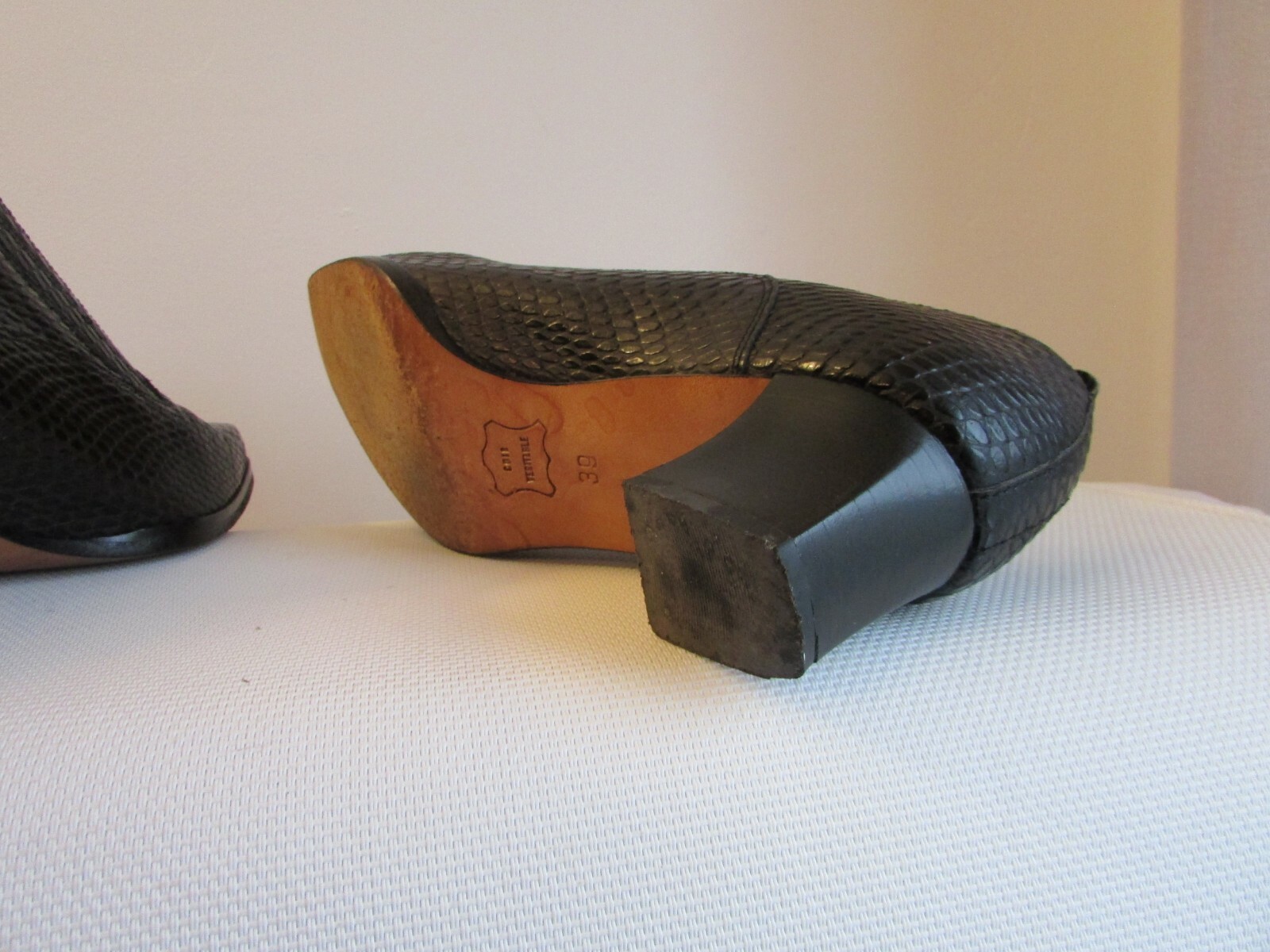 vintage bocage black leather python style ankle b… - image 6