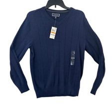 Club Room V-Neck Ribbed Knit Sweater Navy Mens Small New