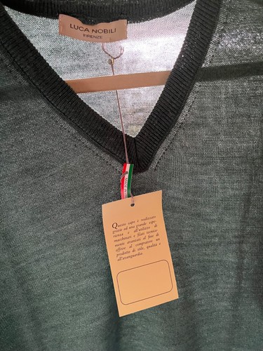 NWT Luca Nobili thin wool blend muted green v-neck pullover sweater, L - Picture 7 of 7
