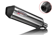 Delkevic Slip On 13.5" X-Oval Stainless Motorcycle RH Exhaust Muffler & Strap