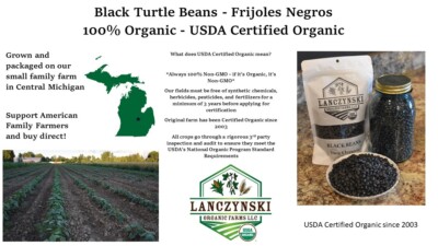 Organic Black Turtle Beans -  Frijoles Negros - USDA Certified Organic - NON-GMO