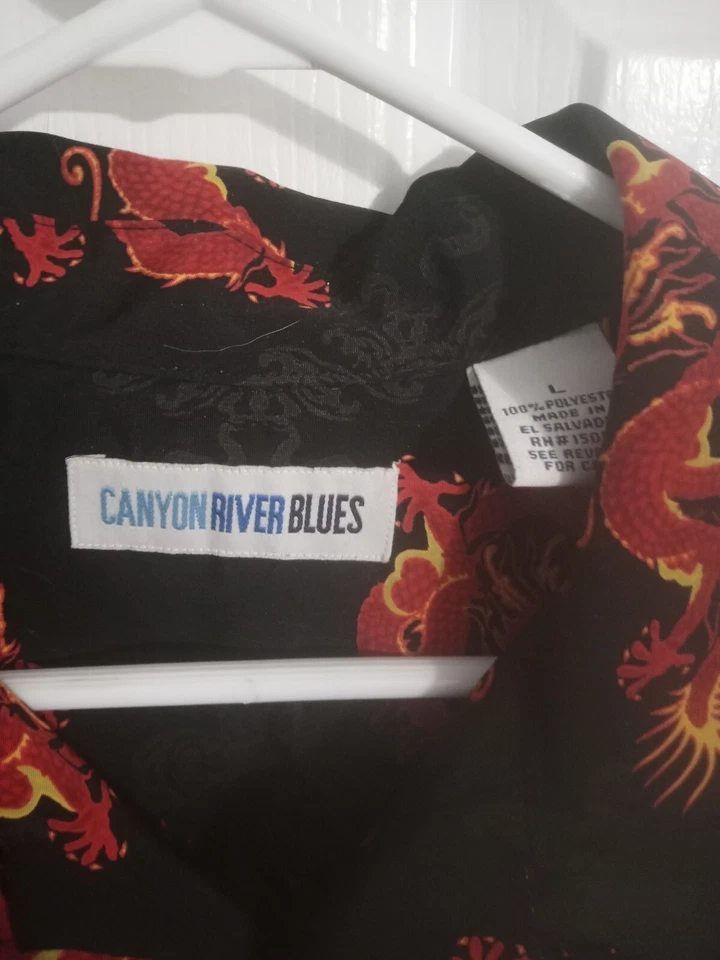 Camisa A2 Vintage Canyon River Blues Para Hombres L Estampado de Dragón Abotonada Campamento Hawaiano Foto 4 de 4