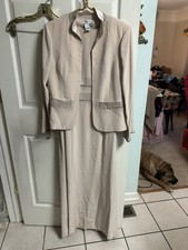 JOVANI Formal Dress & Beaded Jacket Sz L 14 Nude Glam Diamond Trim Mother Bride