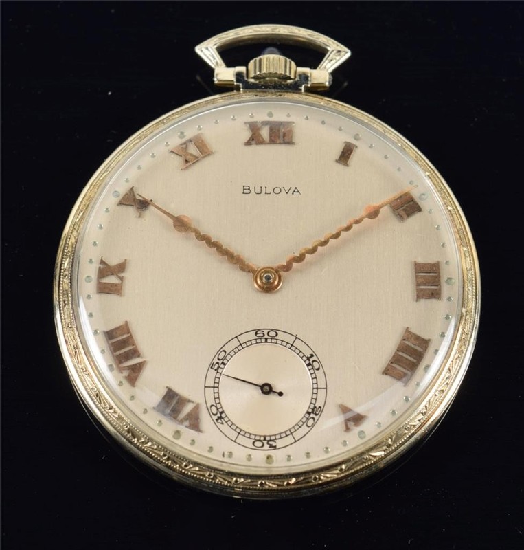 VERY RARE 19 KARAT GOLD BULOVA  "PHANTOM" GENTS POCKET WATCH, SERVICED!