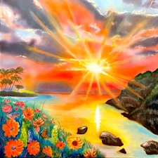 20 X 20 Radiant Seascape CHM Original HANDMADE-SIGNED Colorful Fine Art Painting