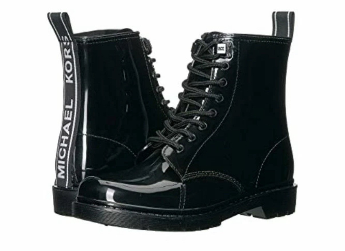 Michael KORS TAVIE MK CONTRAST LOGO BLACK LACE UP COMBAT RAIN BOOTS SHOE HEAVEN