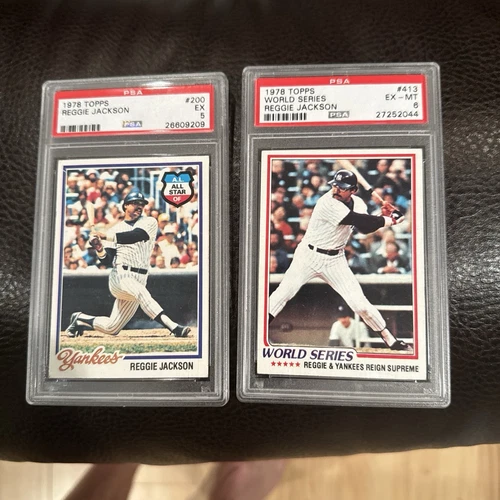 Lot of 1978 Graded Topps Reggie Jackson Yankees Cards- 413 (PSA6) and 200 (PSA5)