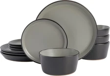 Sofia Coupe Stoneware Dinnerware Set, Service for 4 (12Pcs), Grey