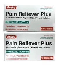 Rugby Pain Reliever Plus ( Migraine Headache ) 100 Caplets ( 2 pack )  --