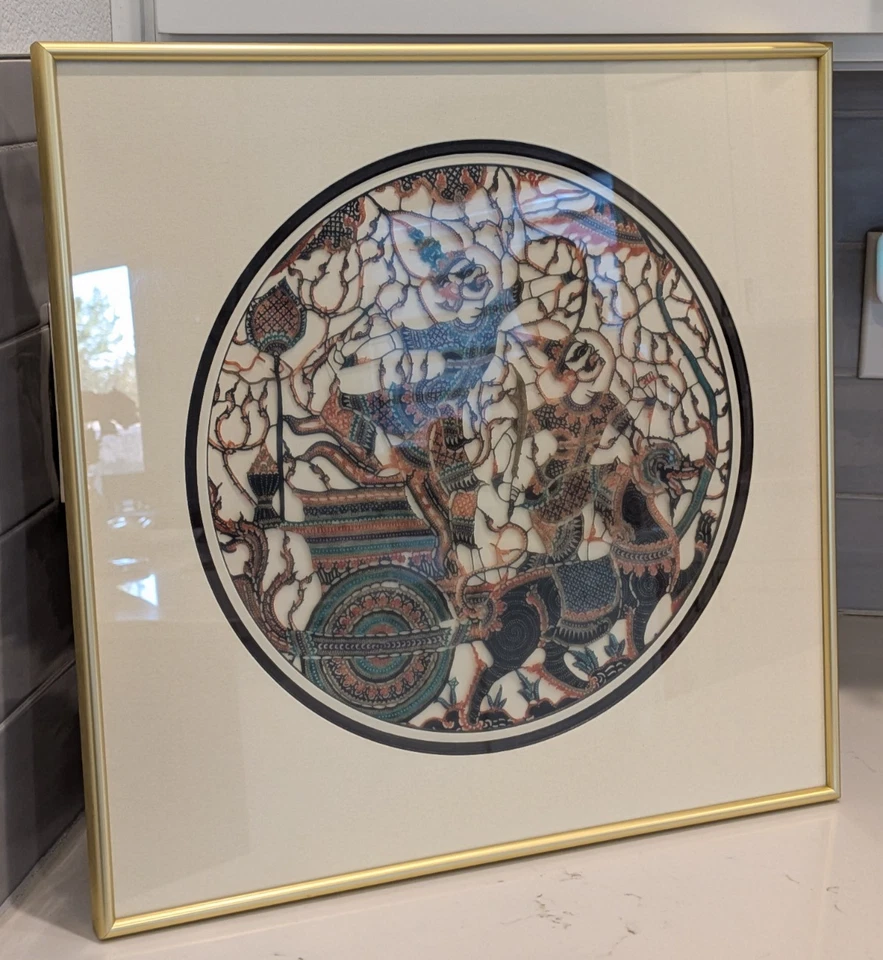 Large Thai Nang Yai Shadow Puppet Art  Wall Hanging - Ramakien Epic 18x18 inch - Image 2 of 4