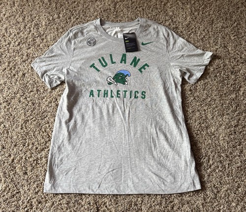 NEU Nike Tulane Green Wave Leichtathletik Dri-Fit Shirt Herren grau Größe Large