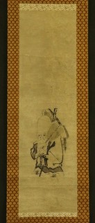 JAPANESE HANGING SCROLL ART Painting Figure "Fukurokuju" Asian antique #E8632