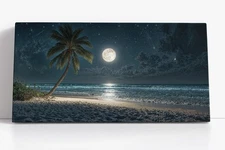 Moonlit Beach Canvas Print | Ocean Wall Art | Night Sky Coastal Home Decor