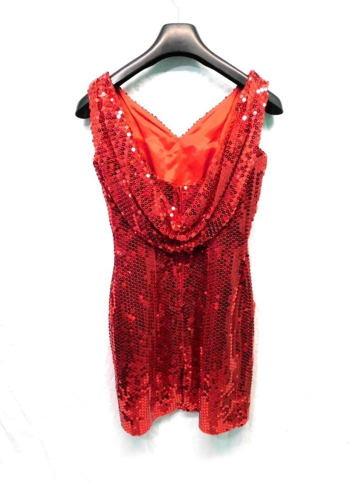 Vintage 90s Nadine S Red Sequin Mini Dress Sleeveless V Neck Drape Back Cocktail - Image 2 of 4
