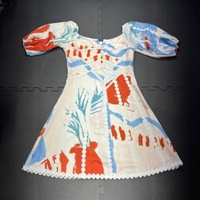 Colorful Off-Shoulder Boho Dress With Puffy Sleeves & Abstract Print - Size S