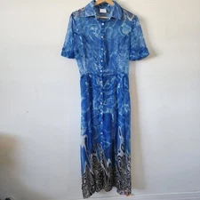 Stella Jean Silk Sheer Maxi Dress Pool Cover Summer Short Sleeve Button Up