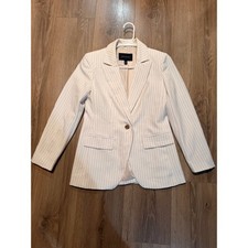 Banana Republic Long Lean White Cream Pinstripe Blazer Women s 0 Grey Buttons