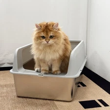 Enclosed Stainless Steel Cat Litter Box Metal Litter Pan High Sided for Kitten