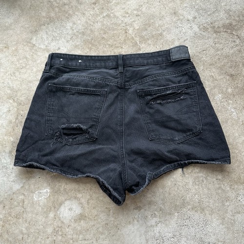 American Eagle Women’s 10 Black Mom Shorts High Rise Dark Wash Distressed Denim - Picture 4 of 7