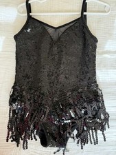 Black Sequin Fringe Dance Leotard Kids Girls Size 6