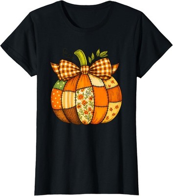Fall Patchwork Pumpkin Halloween Thanksgiving Ladies' Crewneck T-Shirt