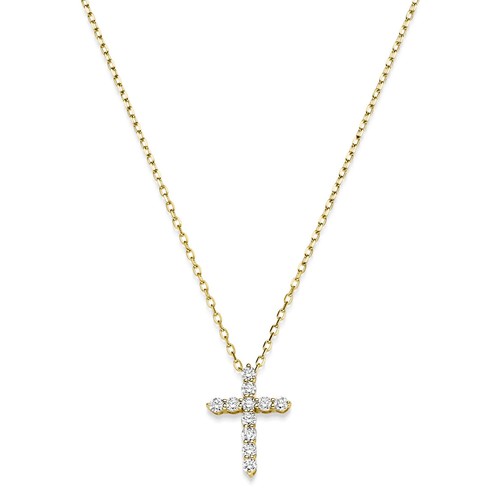 Necklace Cross IN 750 Yellow Gold With 11 Diamond 0,37 CT Tw-Si 45cm - Picture 2 of 2