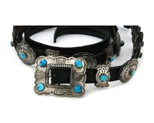 Navajo Concho Belt Sterling Silver Vintage Natural Turquoise Signed D