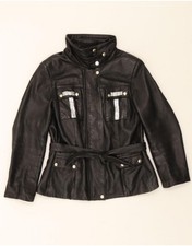 VINTAGE Womens Leather Jacket UK 14 Medium Black Leather AP06