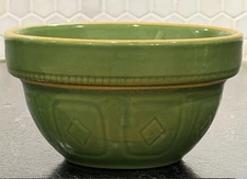 Vintage Over And Back Yellow Ware Bowl Green Diamond 6"