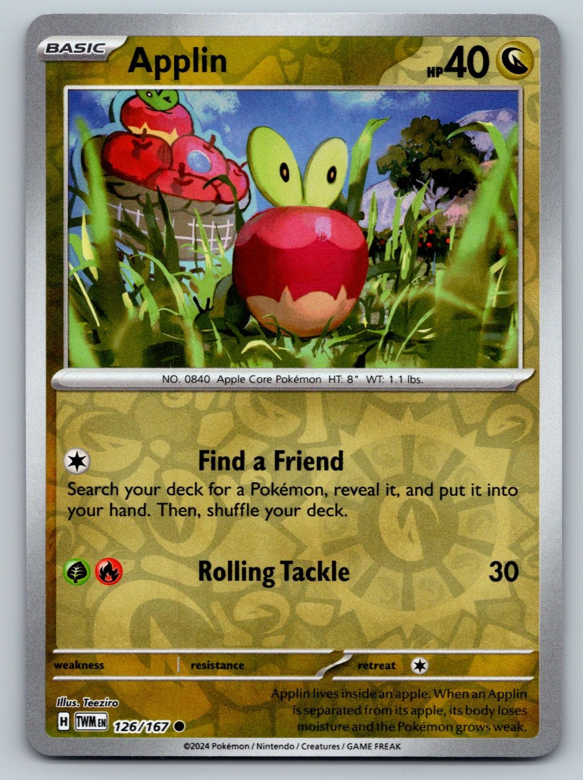 Applin 126/167 Common Twilight Masquerade Pokemon Reverse Holo Near Mint