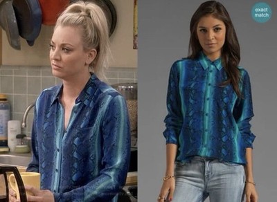 Equipment Femme Silk Button Down Collar shirt Blue Aqua Snake Print  ASO Size XS