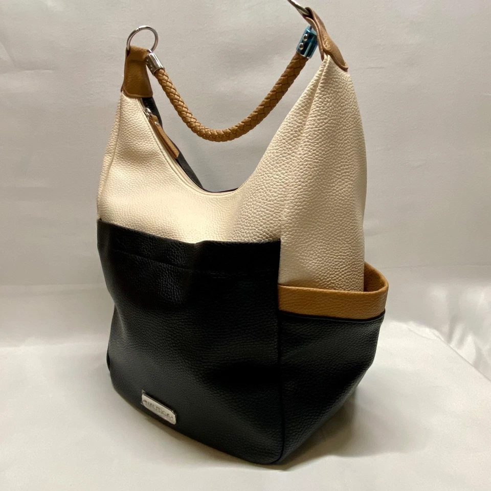 Bolsa de ombro Nautica Port O Call Slouchy Hobo preta bronzeada marfim nova sem etiquetas (Leia) - Imagem 4 de 4