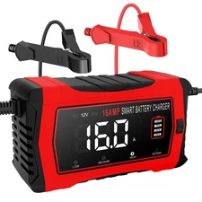16A Car Battery Charger, 6V 12V 24V Lithium,Lifepo4,Lead-Acid Battery Maintainer