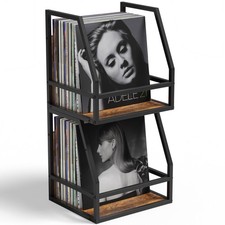 2 In 1 Vinyl Record Storage Crate, 2 Pack Wood LP Holder, Wall Mount or Deskt...