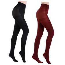 2 Pairs Women's Opaque Tights, 40D Control Top Nylon Medium Black burgandy