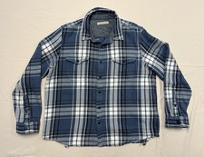 Camisa manta Outerknown para mujer XL algodón orgánico chamarra azul a cuadros dobladillo crudo
