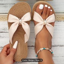 Women'S Beige Flat Sandals - Lightweight, Comfortable Slip-On Beach Shoes