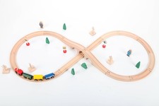 Holzeisenbahn Spielzeugeisenbahn Lok Waggon Brücke Figuren Schienen Set 34 Teile