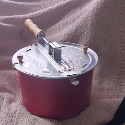 Wabash Valley Farms Whirley-Pop Stovetop Popcorn Maker Red Aluminum Wood