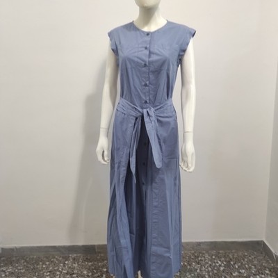Alessia Santi Blusenkleid blau 100% Baumwolle Gr. 42 mit Gürtel, Knöpfen