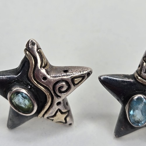 Vintage Shooting Star Sterling Silver and 14 K Vermeil Blue Topaz Studs Rare HTF - Picture 5 of 24