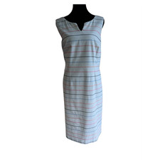 Talbots Women's Striped Sleeveless Sheath Knee Length Dress White Blue Size 10