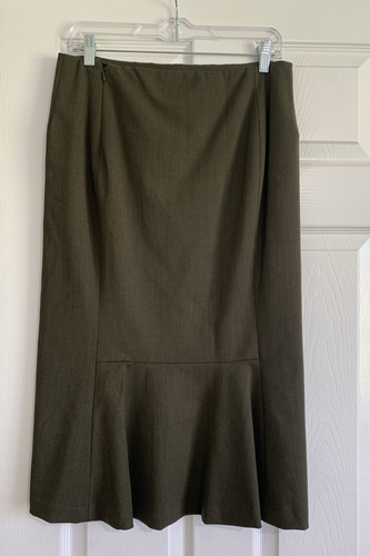 Lauren Ralph Lauren Skirt Womens 8 Olive Green Wool Midi Lined Zip Ruffle Career - Picture 2 of 8