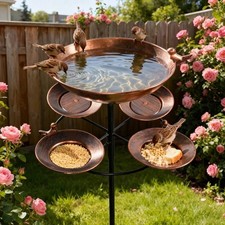 Antique Bronze Dual Tier Bird Bath Feeder 5 Bowl Rust-Proof Garden